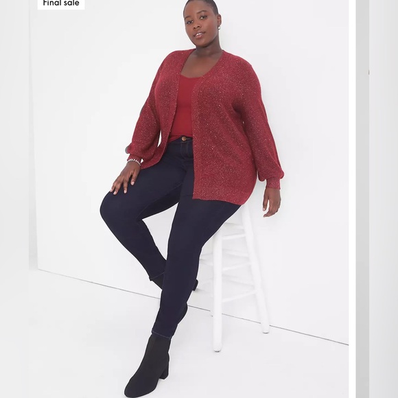 Lane Bryant Red Shimmering Open Front Cardigan Sz 26/28 NWT - Picture 1 of 10